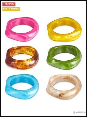 Acrylic Resin Chunky Bangle Bracelets Geometric Cuff Set